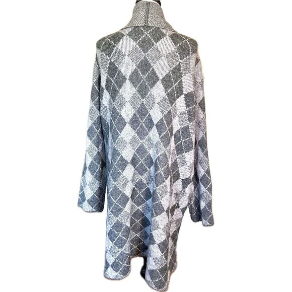 Joseph A Size 1X Gray Argyle Knit Cardigan Sweater Coat Preppy Coatigan - Picture 6 of 6